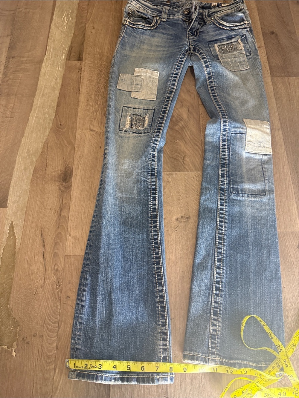 Kids Blue Patchwork Bootcut Jeans
